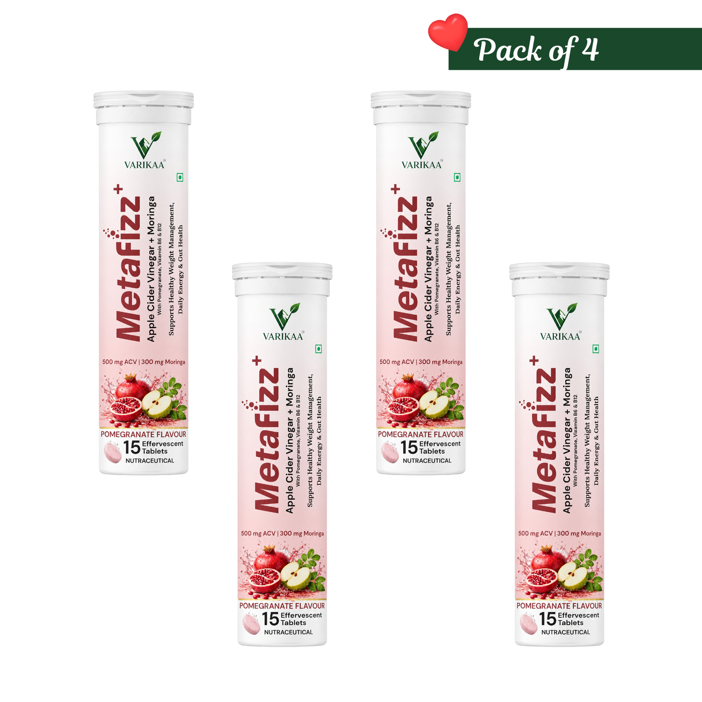 Metafizz+ ACV Fat Burn & Bloom Combo  Effervescent Tablets  – Pomegranate Flavour | Pack of 4